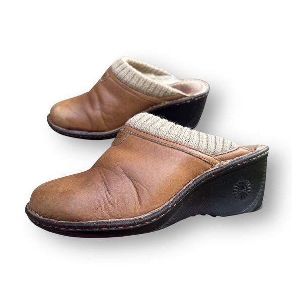 UGG Women's Gael Wedge Slip-on Winter Clogs Brown Leather Shearling Size 7 - Picture 5 of 13